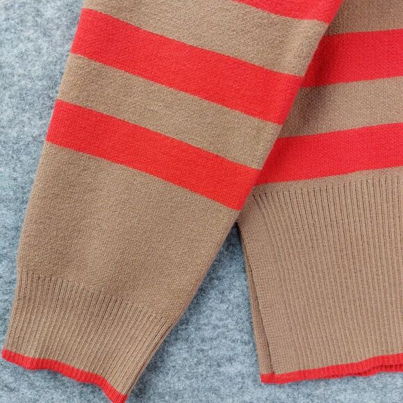 Tahari Turtleneck Sweater Size M Tan Red Stripe Knit Pullover Classic Cozy Chic - Picture 6 of 13
